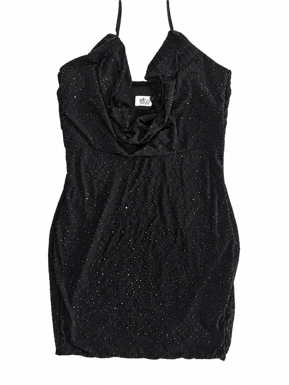 Oh Polly Black Sparkle Cowl Neck Mini Dress
